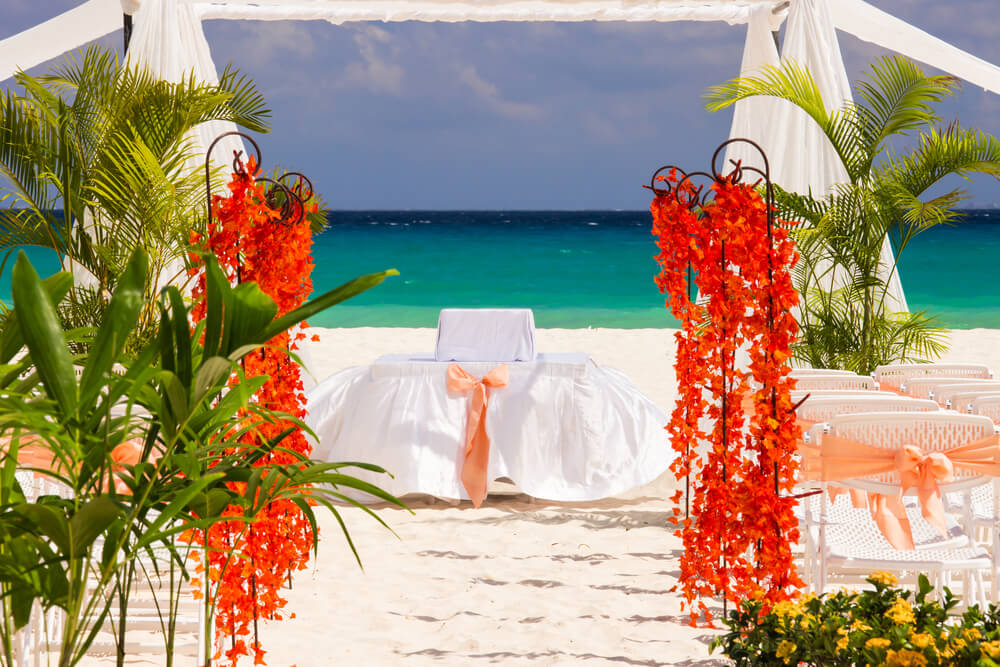 Wedding preparation on Mexican beach weddings against a background of beautiful sea